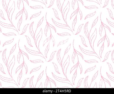Nahtloses Vektormuster der Blätter, Linie Blumen auf einem transparenten Hintergrund, empfindliche botanische Blätter, Vektor. Stock Vektor