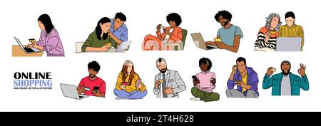 Vektorsatz für Online-Shopping- und Zahlungskonzepte. Stock Vektor