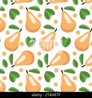 Birnenmuster auf transparentem Hintergrund im Stil von flachen Vektorgrafiken, Zitronen- und grünen Blättern Stock Vektor