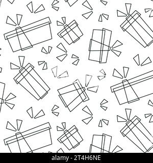 Geschenkboxen-Muster im Doodle-Stil, Umrisse, Geschenke isoliert auf weiß. Farbenfrohe Verpackung. Sale, Einkaufskonzept für Design Kollektion zum Geburtstag, C Stock Vektor