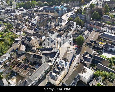 Drohnenansicht der Stadt Tavistock am Rande des Dartmoor-Nationalparks, Großbritannien. September 2023 Stockfoto