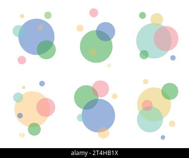 Set aus flachen, hellen Seifenblasen, flache Ausführung. Seifenschaum, kohlensäurehaltiges Getränk, Piktogramm der Sauerstoffblase, Vektorillustration. Stock Vektor