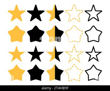 Große Auswahl an verschiedenen Sternen, Bewertung, Bewertungsdesign, Vektorgrafik Stock Vektor