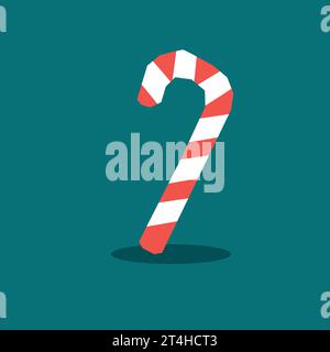 Vektordarstellung eines süßen Zuckerstücks. Festliches flaches Symbol für Weihnachten oder Neujahr. Flache Ausführung, winklige Formen. Weißer Stock mit roten Streifen isoliert o Stock Vektor