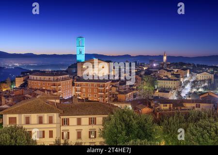 Perugia, Italien, die Hauptstadt Umbriens, bei Sonnenaufgang. Stockfoto