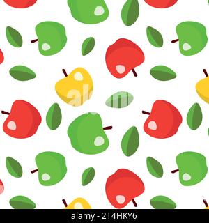 Muster von Äpfeln auf einem transparenten Hintergrund im Stil von flachen Vektorgrafiken, Zitronen- und grünen Blättern Stock Vektor