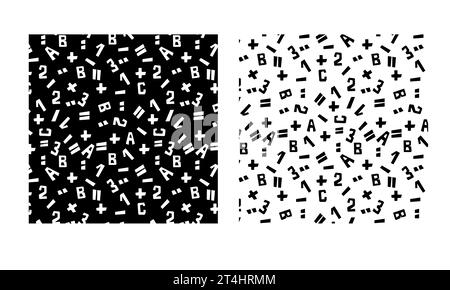 Buchstaben- und Zahlenmuster auf transparentem Hintergrund, Vektorgrafiken für Schule, Schulanfang, Notizbücher und Textilien Stock Vektor