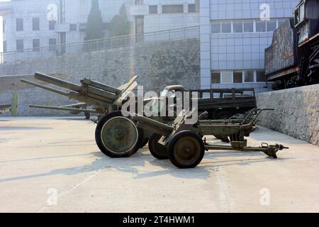 Flugabwehrwaffen in einem Museum, Nahaufnahme eines Fotos Stockfoto