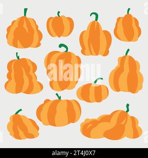 vektorkürbis, Silhouette, Orangenkürbis, andere Form, für halloween, Flaches Design, zum Einwickeln von Papier, Kürbis fallen, Herbsternte. Stock Vektor