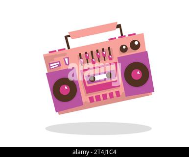 Tonbandgerät rosa im flachen Stil, 80 90 Jahre, Vektorgrafiken, Ikone, Musikinstrument Stock Vektor