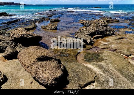 Playa de los Ojos - Strand Los Ojos - El Puerto de la Cruz, Halbinsel Jandia, Fuerteventura, Kanarische Inseln, Spanien - 21.09.2023 Stockfoto