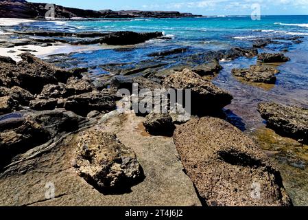 Playa de los Ojos - Strand Los Ojos - El Puerto de la Cruz, Halbinsel Jandia, Fuerteventura, Kanarische Inseln, Spanien - 21.09.2023 Stockfoto