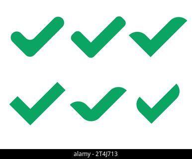 Schmutzige grüne verschiedene Formen, Teakholz V mit grafischem Design Vektor Illustration Satz isoliert auf weißem Hintergrund. Häkchen-Symbol JA-Taste für Abstimmung Stock Vektor