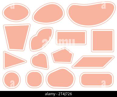 Satz von abstrakten Vektoraufklebern, Icons Aufklebern verschiedener Formen mit Umriss. Einfarbige Aufkleber auf weiß. Einfache flache Vintage-Etiketten, s Stock Vektor