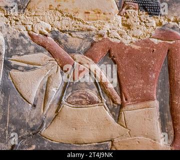 Ägypten, Sakkara, Grab von Mehu, Detail der Opferprozession. Stockfoto