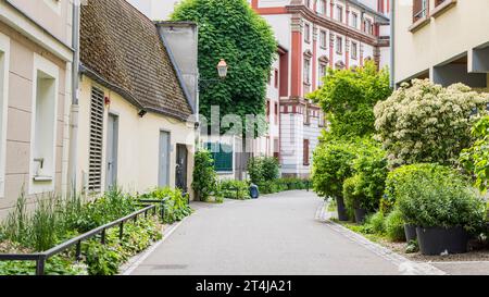 Städtische Begrünung im Zentrum des Departements Mulhouse Region Oberrhein-Elsass in Frankreich Stockfoto