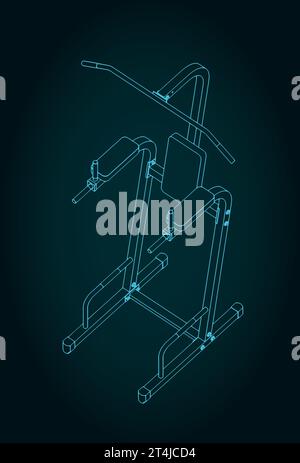 Stilisierte Vektor-Illustration des Blueprints des Trainingsgeräts. Querstange, horizontaler Balken und parallele Balken Stock Vektor