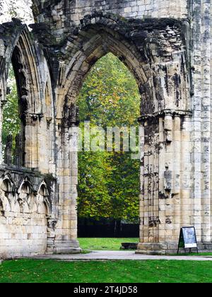 Ruinen der St Marys Abbey in Museum Gardens in Herbststadt York Yorkshire England Stockfoto