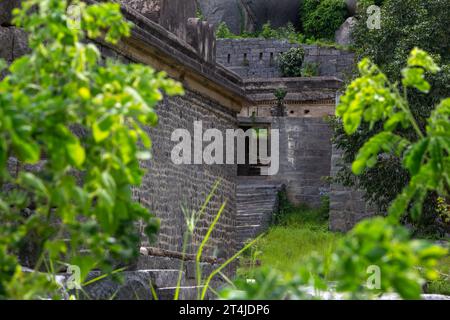 Eintritt zum Rajagiri-Hügel im Gingee Fort Complex im Bezirk Villupuram, Tamil Nadu, Indien. Stockfoto