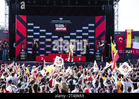 NÂ°1 Alvaro Bautista ESP Ducati Panigale V4R ARUBA.IT Racing -Ducati2023 Superbike-Weltmeister Rennen 1 Jerez de la Frontera (ESP) während des Alvaro Bautista WorldSBK Champion 2023, World Superbike - SBK Rennen in Jerez de la Frontera, Spanien, 29. Oktober 2023 Stockfoto