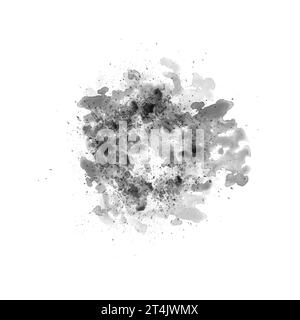Foto Schwarzes Aquarell handgemalte Pinselstriche isoliert auf weißem Hintergrund und Textur (mit Beschneidungspfad) Stockfoto
