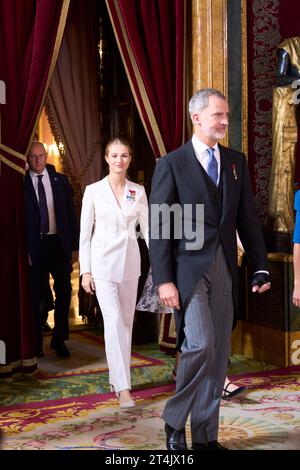 Madrid. Spanien. 20231031, König Felipe VI. Von Spanien, übernimmt Kronprinzessin Leonor am 31. Oktober 2023 in Madrid den Treueid zur spanischen Verfassung der Prinzessin von Asturien im Königspalast Stockfoto