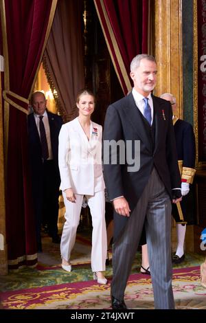 Madrid, Madrid, Spanien. 31. Oktober 2023. König Felipe VI. Von Spanien, Kronprinzessin Leonor nimmt am 31. Oktober 2023 im Königspalast in Madrid, Spanien, den Treueid zur spanischen Verfassung der Prinzessin von Asturien ab (Foto: © Jack Abuin/ZUMA Press Wire). Nicht für kommerzielle ZWECKE! Stockfoto