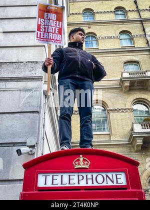 Einsamer Demonstrant. Pro-palästinensische Proteste in London. Stockfoto