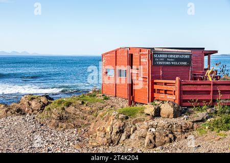 Das Seabird Observatory am Strand am Uisaed Point, Machrihanish auf der Kintyre Peninsula, Argyll & Bute, Schottland Großbritannien Stockfoto