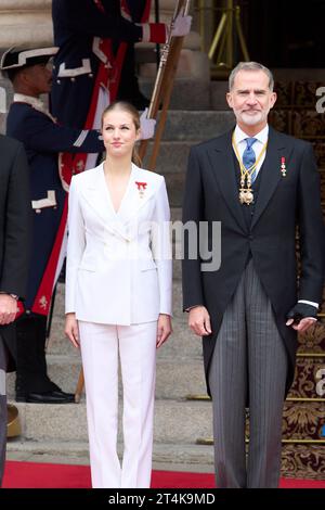 Madrid, Madrid, Spanien. 31. Oktober 2023. Kronprinzessin Leonor, König Felipe VI. Von Spanien legt auf dem Kongress der Abgeordnetenmitglieder am 31. Oktober 2023 in Madrid, Spanien (Foto: © Jack Abuin/ZUMA Press Wire) den Treueid auf die spanische Verfassung der Prinzessin von Asturien ab! Nicht für kommerzielle ZWECKE! Stockfoto