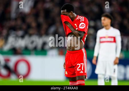 Stuttgart, Deutschland. 31. Oktober 2023. Fußball: DFB Cup, VfB Stuttgart - 1. FC Union Berlin, 2. Runde, MHPArena. Sheraldo Becker reagiert unglücklich. Hinweis: Tom Weller/dpa – WICHTIGER HINWEIS: gemäß den Vorgaben der DFL Deutsche Fußball Liga und des DFB Deutscher Fußball-Bund ist es verboten, im Stadion und/oder des Spiels aufgenommene Fotografien in Form von Sequenzbildern und/oder videoähnlichen Fotoserien zu verwenden oder zu verwenden./dpa/Alamy Live News Stockfoto