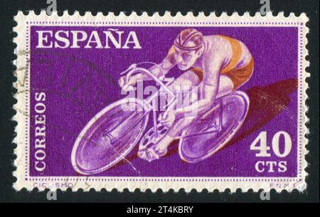 SPANIEN - CA. 1960: Marke gedruckt von Spanien, zeigt Radfahren, ca. 1960 Stockfoto