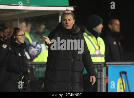 Tanya Oxtoby, Trainer aus Nordirland, während des Gruppenspiels der UEFA Women's Nations League im Seaview Stadium in Belfast. Bilddatum: Dienstag, 31. Oktober 2023. Stockfoto