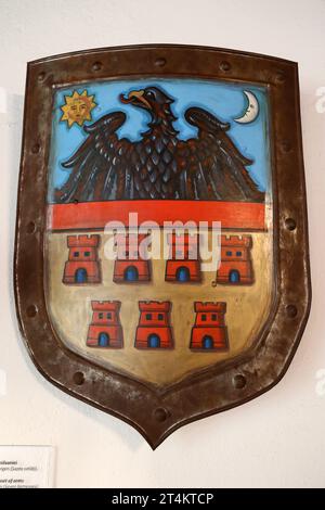 Siebenbürgens Wappen, Schloss Bran, Bran, Kreis Braşov, Siebenbürgen, Rumänien, Europa Stockfoto