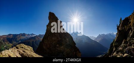 Sportkletterer auf der Aiguillette d’Argentiere in Chamonix Stockfoto