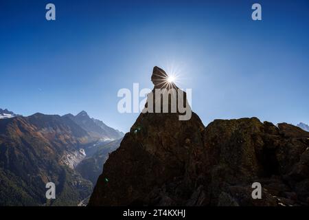 Sportkletterer auf der Aiguillette d’Argentiere in Chamonix Stockfoto