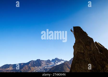 Sportkletterer auf der Aiguillette d’Argentiere in Chamonix Stockfoto