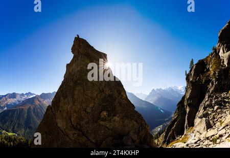 Sportkletterer auf der Aiguillette d’Argentiere in Chamonix Stockfoto