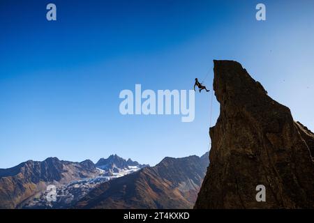 Sportkletterer auf der Aiguillette d’Argentiere in Chamonix Stockfoto