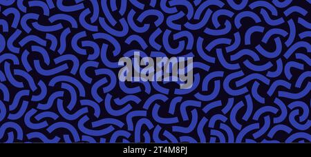 Einfarbiges Doodle-Muster. Lustiges Schwarzweißmuster. Gekrümmte blaue Linien Stock Vektor