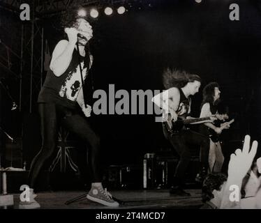 Ian Gillan & His Band, Ian Gillan, Ian Gillan Rock and Roll Hall of Fame, Ian Gillan & His Band, die 1991 live auftreten, Deep Purple Leadsänger Ian Gillan, Ian Gillan Vocals, Steve Morris Guitar, Brett Bloomfield Bass, Leonard Haze Schlagzeug, Foto Kazimierz Jurewicz, Ian Gillan die besten Stimmen der Rockmusik von Planet Rock Stockfoto