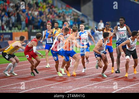 Das Staffelfinale für Männer mit 4 x 400 Metern Länge. Europameisterschaften München 2022 Stockfoto