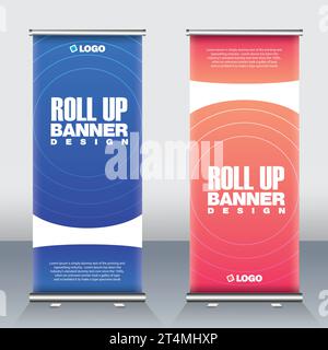 Modernes Bannerdesign in blauen und rosafarbenen Farben Stock Vektor