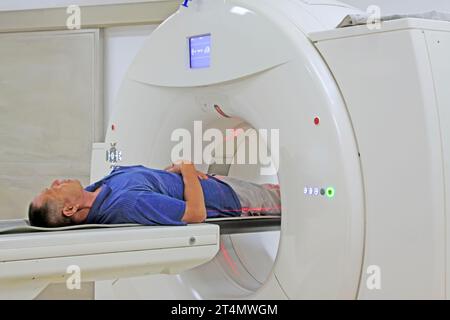 Krankenhaus-CT-Zentrum, um die Stelle der Patienten, Nahaufnahme des Fotos zu inspizieren Stockfoto