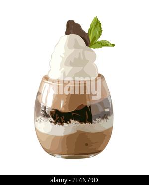 Schokoladen-Karamell-Kaffee-Creme-Panna-Cotta-Dessert Stock Vektor