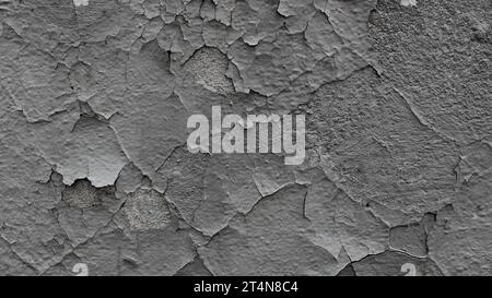 Alte graue Farbe löst sich ab und fällt von einem Betonhintergrund Stockfoto