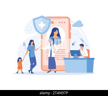 Elektronische Gesundheitsfürsorge. Patientengesundheitsakte, EHR, Computer-medizinisches persönliches Profil oder Verordnung, flache Vektor-moderne Illustration Stock Vektor