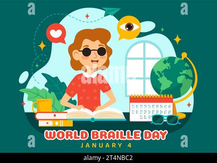 World Braille Day Vektor Illustration am 4. Januar mit Text von Alphabet für Mittel der Kommunikation in Flat Kids Cartoon Hintergrund Design Stock Vektor