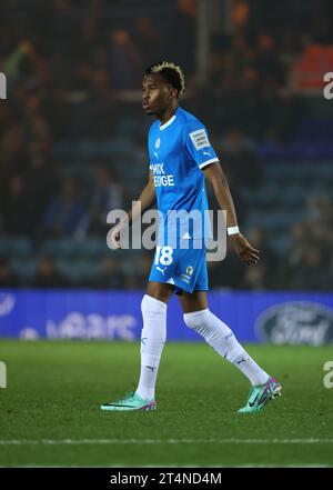 Peterborough, Großbritannien. 31. Oktober 2023. Malik Mothersillen (PU) beim U-21 EFL Trophy Match Peterborough United gegen Tottenham Hotspur im Weston Homes Stadium, Peterborough, Cambridgeshire, am 31. Oktober 2023. Quelle: Paul Marriott/Alamy Live News Stockfoto