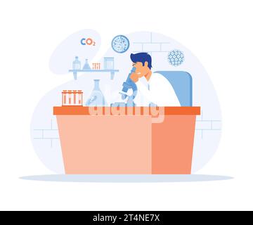 Medizinische Tests, chemische Laboranalyse, Laboranalytik Arbeit mit Mikroskop, flache Vektor moderne Illustration Stock Vektor